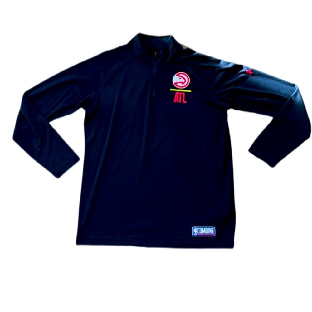 MENS MEDIUM UNDER ARMOUR WARM UP JACKET HEATGEAR NBA COMBINE ATL HAWKS BLACK
